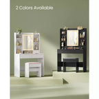 VASAGLE Coiffeuse avec Miroir et Lumières, Tabouret Rembourré, 6 Compartiments, 2 Tiroirs