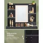VASAGLE Coiffeuse avec Miroir et Lumières, Tabouret Rembourré, 6 Compartiments, 2 Tiroirs