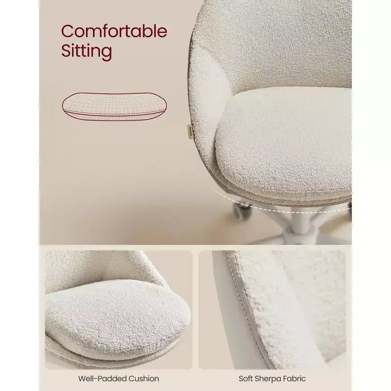 VASAGLE Chaise de Bureau, Chaise Coiffeuse, Chaise de Bureau, Tissu Coton-Lin, Rembourrage en Mousse, Hauteur Réglable, pour Bureau à Domicile, Étude, Chambre,