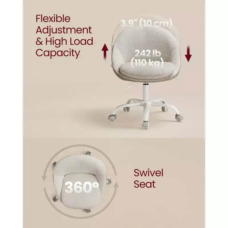 VASAGLE Chaise de Bureau, Chaise Coiffeuse, Chaise de Bureau, Tissu Coton-Lin, Rembourrage en Mousse, Hauteur Réglable, pour Bureau à Domicile, Étude, Chambre,