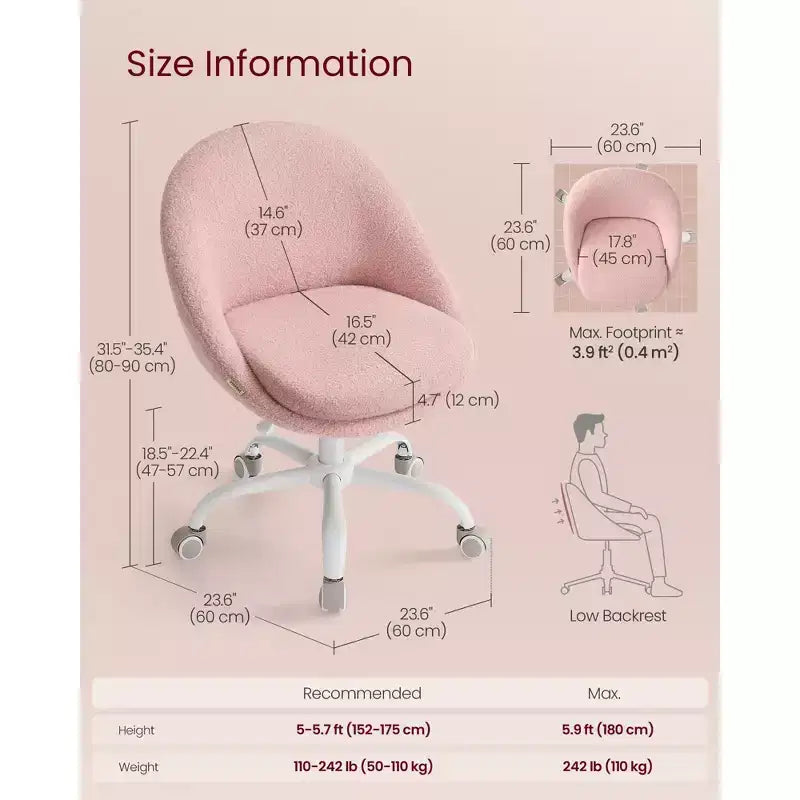 VASAGLE Chaise de Bureau, Chaise Coiffeuse, Chaise de Bureau, Tissu Coton-Lin, Rembourrage en Mousse, Hauteur Réglable, pour Bureau à Domicile, Étude, Chambre,