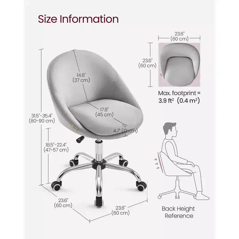 VASAGLE Chaise de Bureau, Chaise Coiffeuse, Chaise de Bureau, Tissu Coton-Lin, Rembourrage en Mousse, Hauteur Réglable, pour Bureau à Domicile, Étude, Chambre,
