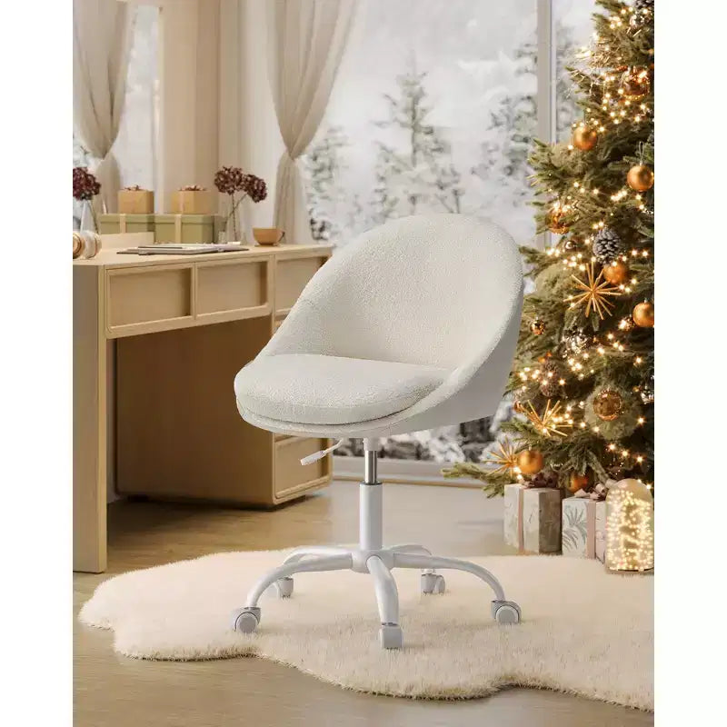 VASAGLE Chaise de Bureau, Chaise Coiffeuse, Chaise de Bureau, Tissu Coton-Lin, Rembourrage en Mousse, Hauteur Réglable, pour Bureau à Domicile, Étude, Chambre,
