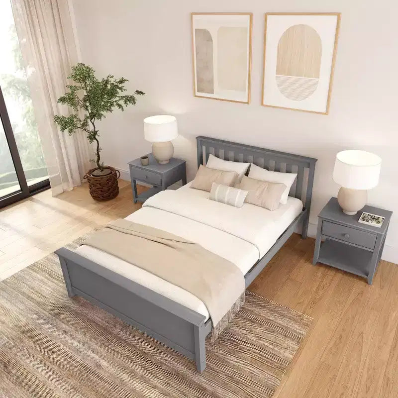 Cadre de lit double classique en bois massif Plank+Beam avec tête de lit pour adultes