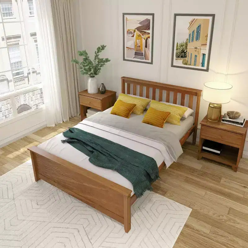 Cadre de lit double classique en bois massif Plank+Beam avec tête de lit pour adultes
