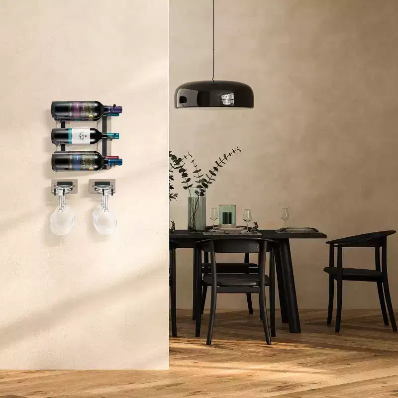 Sorbus Ensemble de porte-verres à pied mural en fil et bois gris – pour verres à vin, flûtes à champagne et verres à boire