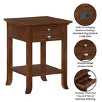 Table d'appoint Breighton Home American Heritage Logan à tiroir unique avec station de charge et tablette coulissante