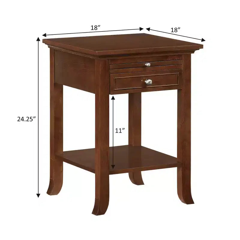 Table d'appoint Breighton Home American Heritage Logan à tiroir unique avec station de charge et tablette coulissante