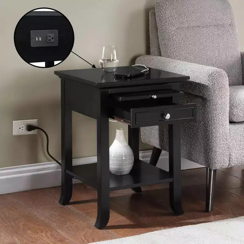 Table d'appoint Breighton Home American Heritage Logan à tiroir unique avec station de charge et tablette coulissante