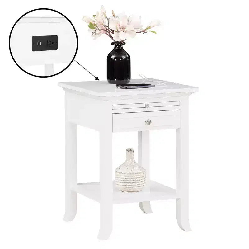 Table d'appoint Breighton Home American Heritage Logan à tiroir unique avec station de charge et tablette coulissante