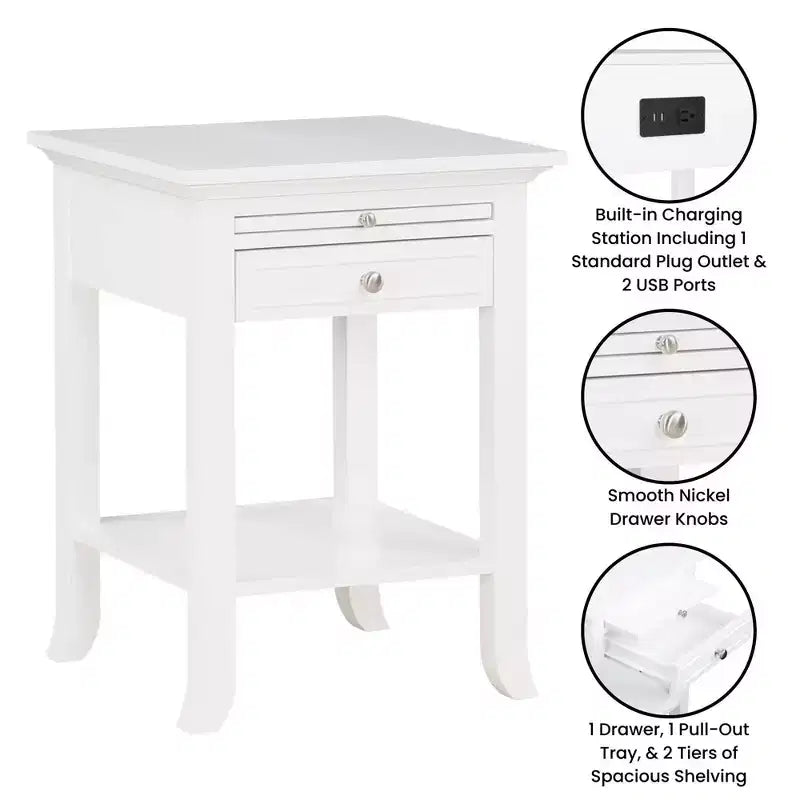 Table d'appoint Breighton Home American Heritage Logan à tiroir unique avec station de charge et tablette coulissante