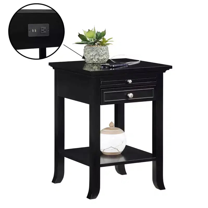 Table d'appoint Breighton Home American Heritage Logan à tiroir unique avec station de charge et tablette coulissante