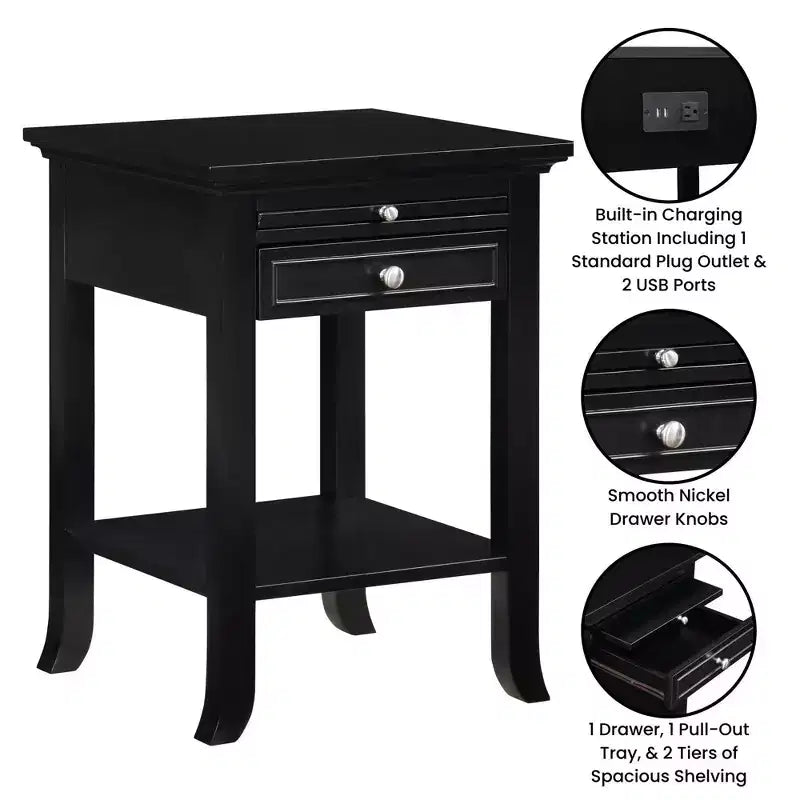 Table d'appoint Breighton Home American Heritage Logan à tiroir unique avec station de charge et tablette coulissante