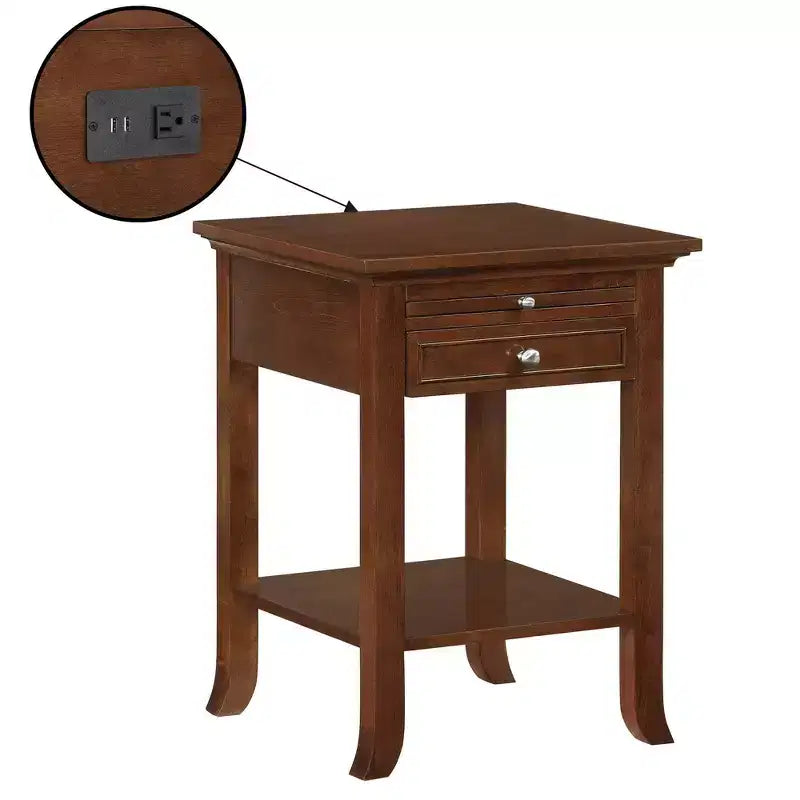 Table d'appoint Breighton Home American Heritage Logan à tiroir unique avec station de charge et tablette coulissante