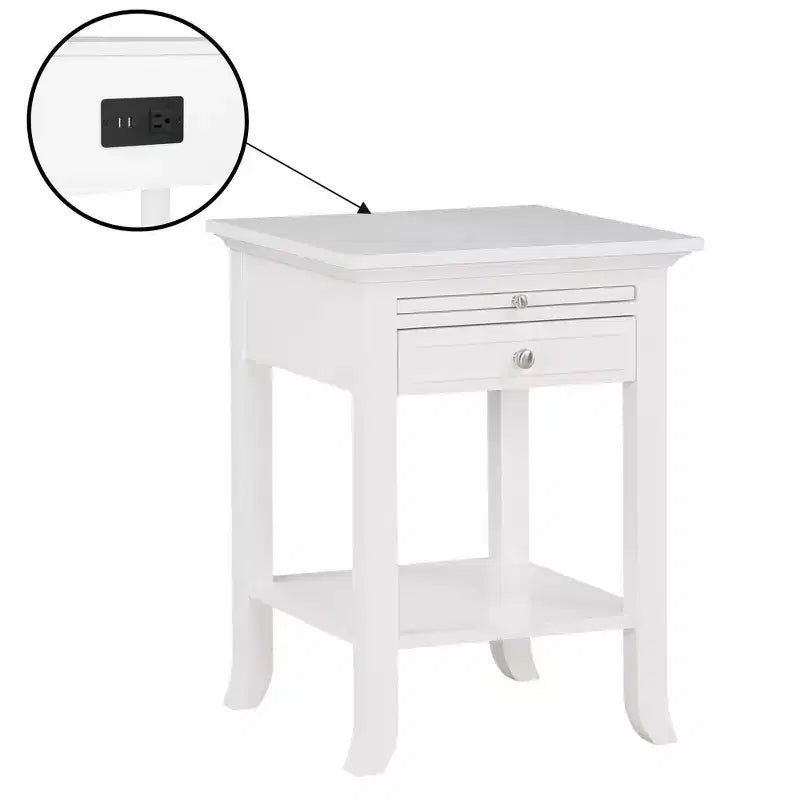 Table d'appoint Breighton Home American Heritage Logan à tiroir unique avec station de charge et tablette coulissante