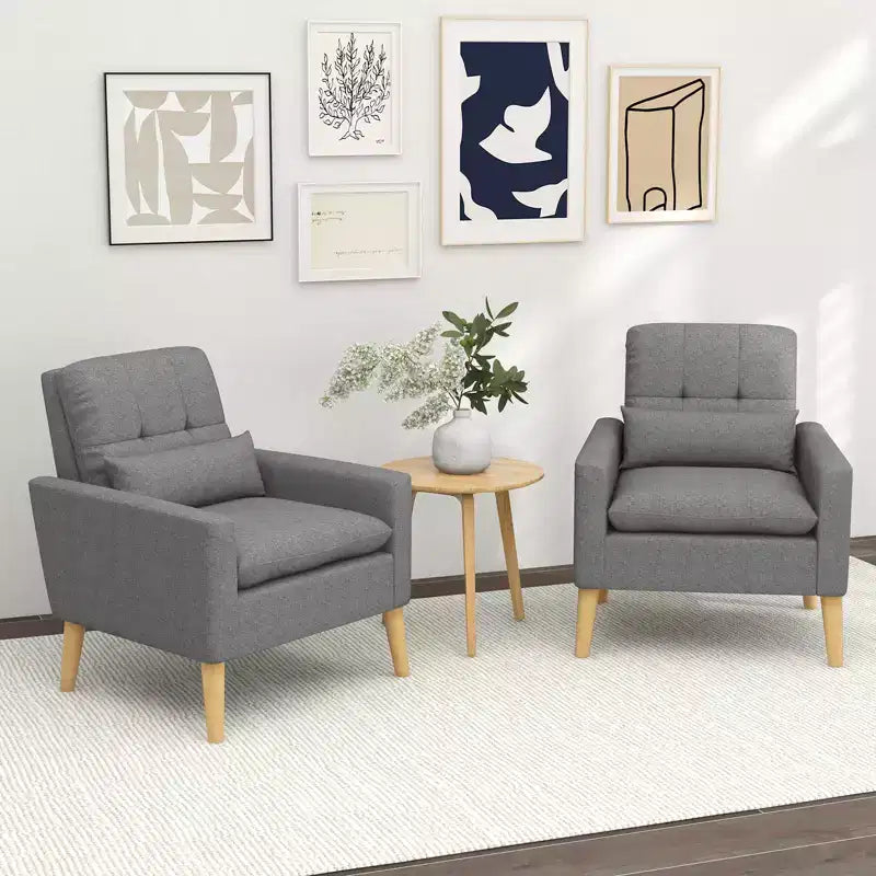 Costway Lot de 2 fauteuils d'appoint scandinaves en tissu de lin avec coussin lombaire