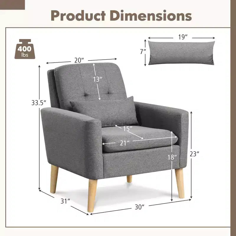 Costway Lot de 2 fauteuils d'appoint scandinaves en tissu de lin avec coussin lombaire