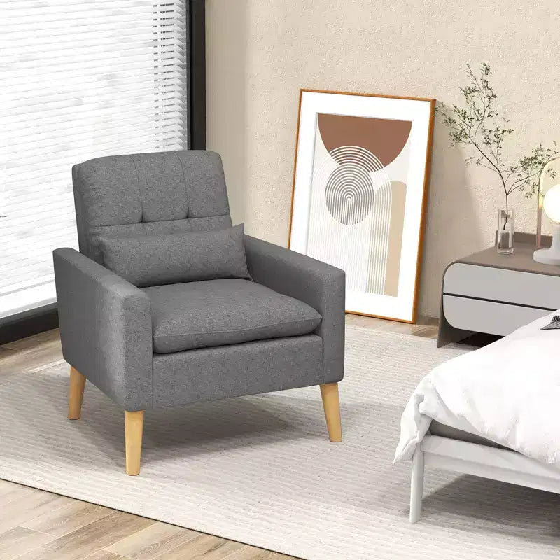 Costway Lot de 2 fauteuils d'appoint scandinaves en tissu de lin avec coussin lombaire