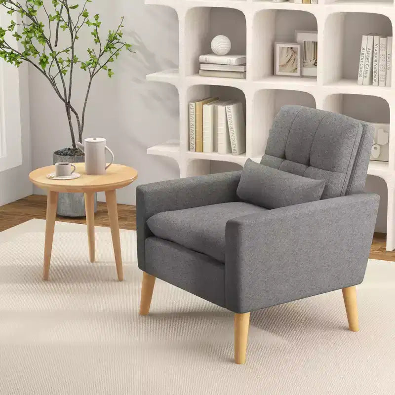 Costway Lot de 2 fauteuils d'appoint scandinaves en tissu de lin avec coussin lombaire