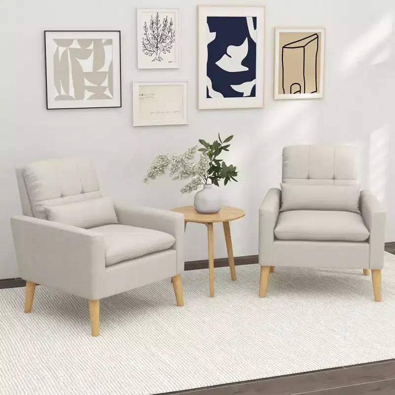 Costway Lot de 2 fauteuils d'appoint scandinaves en tissu de lin avec coussin lombaire