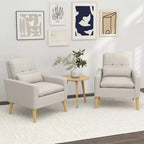 Costway Lot de 2 fauteuils d'appoint scandinaves en tissu de lin avec coussin lombaire