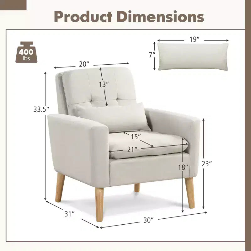 Costway Lot de 2 fauteuils d'appoint scandinaves en tissu de lin avec coussin lombaire