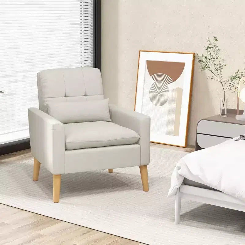 Costway Lot de 2 fauteuils d'appoint scandinaves en tissu de lin avec coussin lombaire