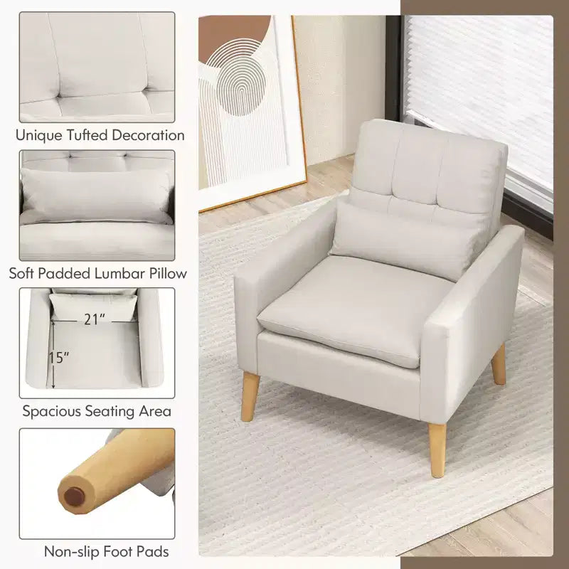 Costway Lot de 2 fauteuils d'appoint scandinaves en tissu de lin avec coussin lombaire