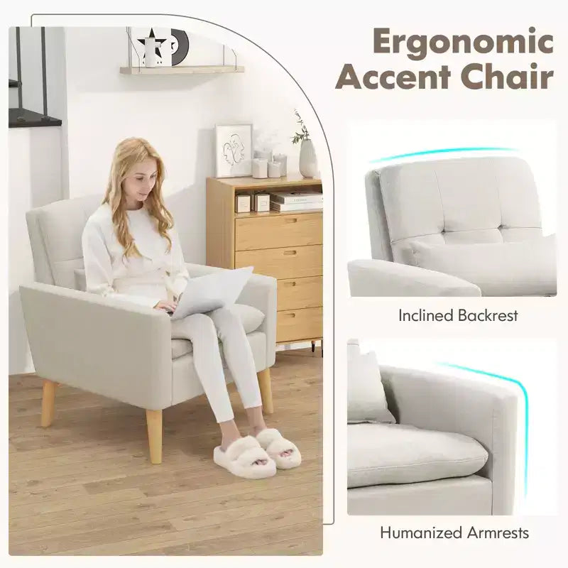 Costway Lot de 2 fauteuils d'appoint scandinaves en tissu de lin avec coussin lombaire