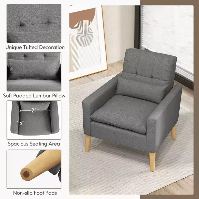 Costway Lot de 2 fauteuils d'appoint scandinaves en tissu de lin avec coussin lombaire