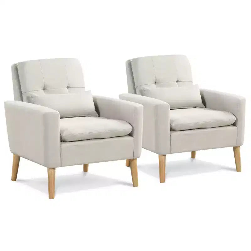 Costway 2PCS Mid-century Accent Chair Linen Fabric Reading Armchair with Lumbar Pillow