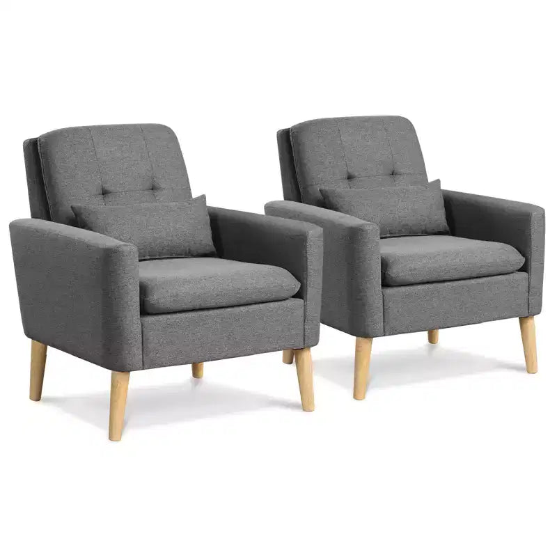 Costway Lot de 2 fauteuils d'appoint scandinaves en tissu de lin avec coussin lombaire
