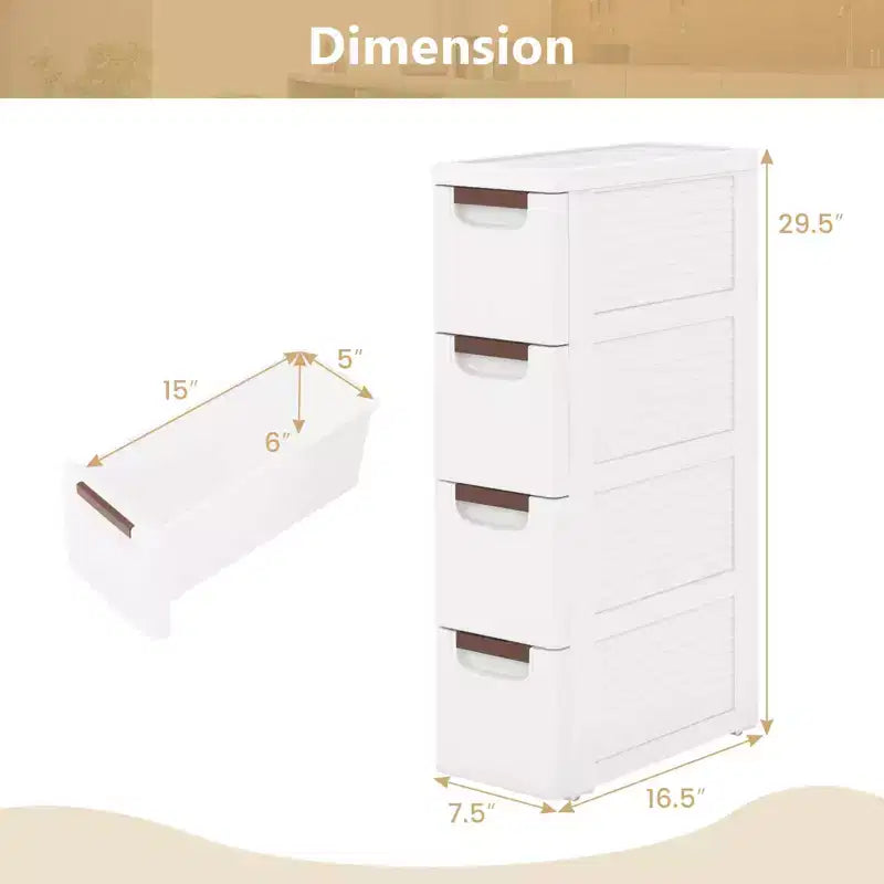 Costway Lot de 1 ou 2 meubles de rangement étroits à 4 tiroirs avec poignées et roulettes intégrées