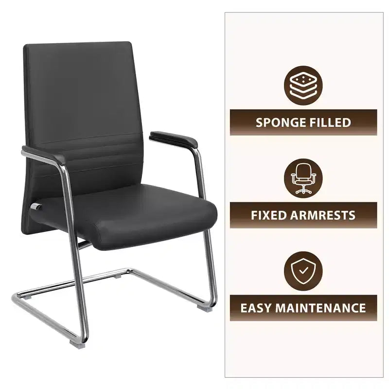 Chaise de bureau moderne Aleen de LeisureMod - Cuir rembourré avec base luge ergonomique en fer - Siège de bureau et de travail à domicile