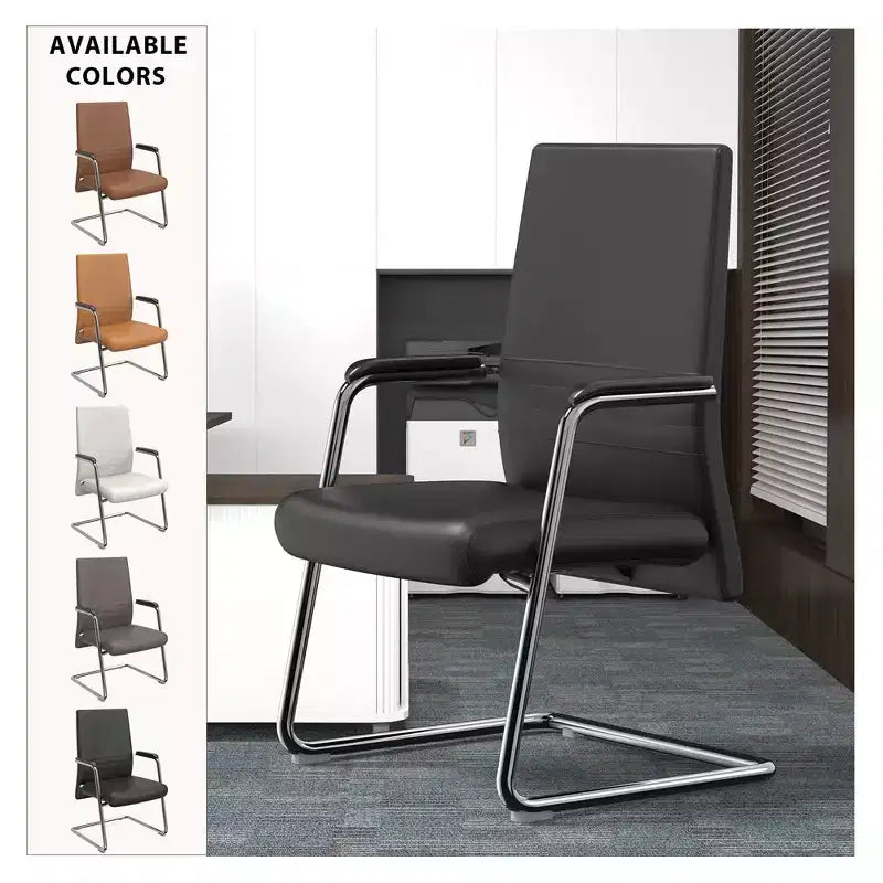 Chaise de bureau moderne Aleen de LeisureMod - Cuir rembourré avec base luge ergonomique en fer - Siège de bureau et de travail à domicile