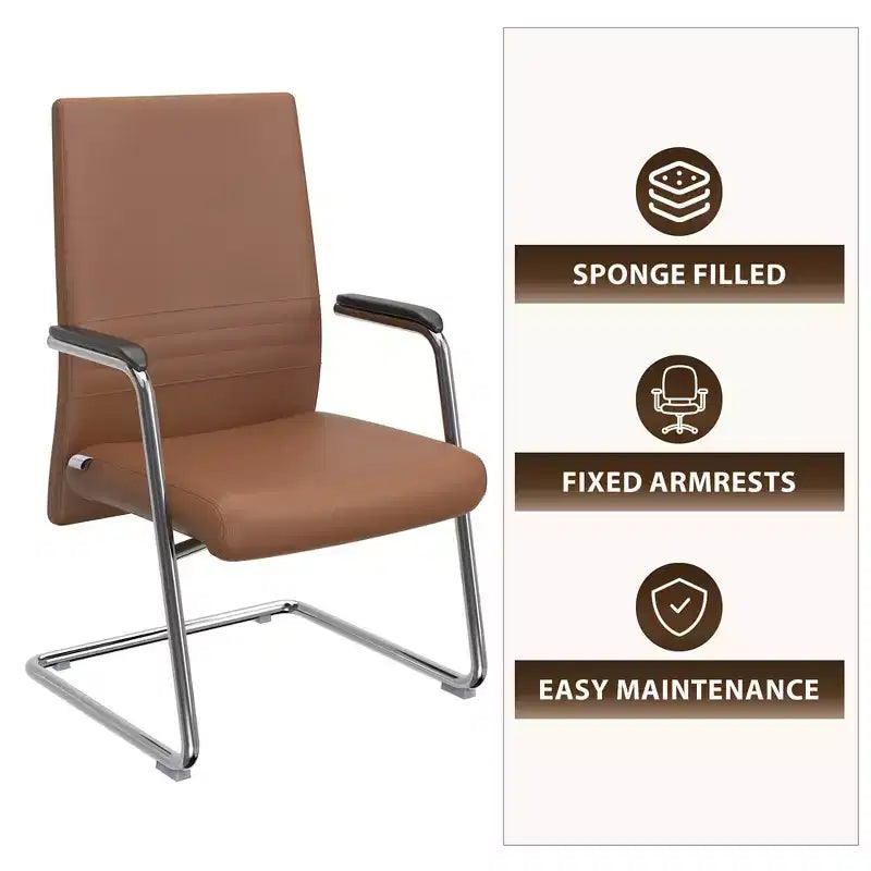 Chaise de bureau moderne Aleen de LeisureMod - Cuir rembourré avec base luge ergonomique en fer - Siège de bureau et de travail à domicile