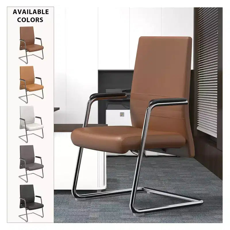 Chaise de bureau moderne Aleen de LeisureMod - Cuir rembourré avec base luge ergonomique en fer - Siège de bureau et de travail à domicile