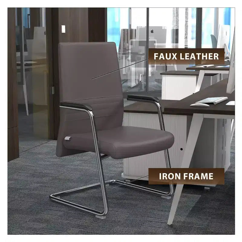 Chaise de bureau moderne Aleen de LeisureMod - Cuir rembourré avec base luge ergonomique en fer - Siège de bureau et de travail à domicile