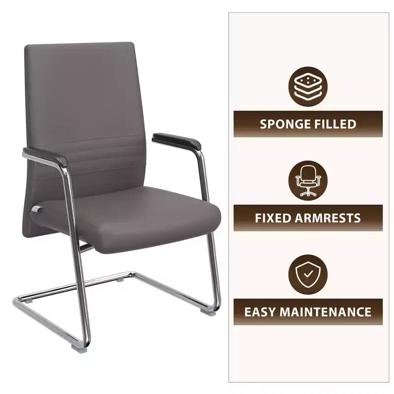 Chaise de bureau moderne Aleen de LeisureMod - Cuir rembourré avec base luge ergonomique en fer - Siège de bureau et de travail à domicile