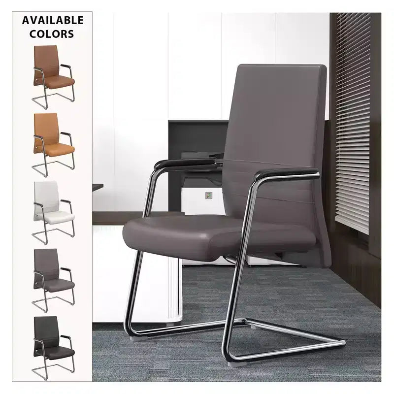 Chaise de bureau moderne Aleen de LeisureMod - Cuir rembourré avec base luge ergonomique en fer - Siège de bureau et de travail à domicile