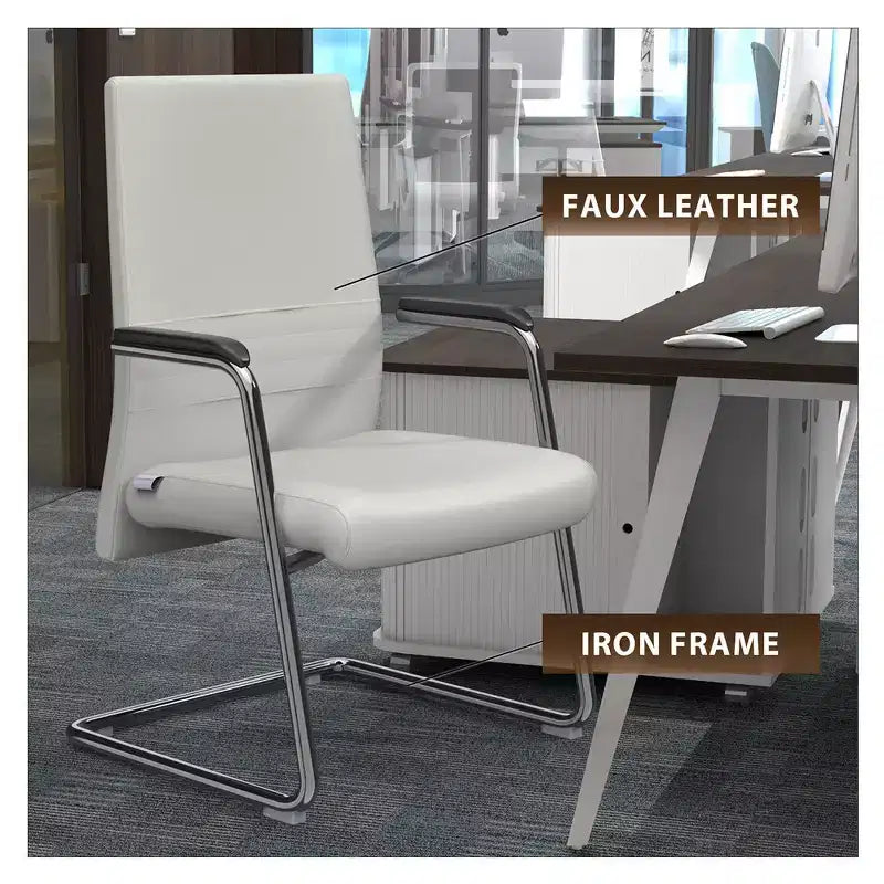 Chaise de bureau moderne Aleen de LeisureMod - Cuir rembourré avec base luge ergonomique en fer - Siège de bureau et de travail à domicile