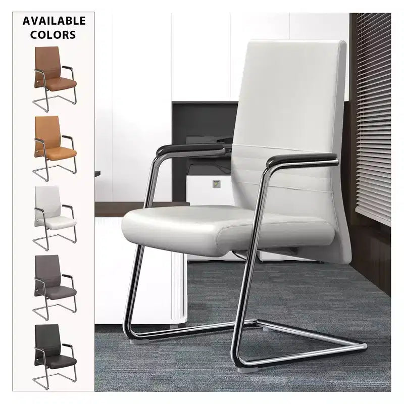 Chaise de bureau moderne Aleen de LeisureMod - Cuir rembourré avec base luge ergonomique en fer - Siège de bureau et de travail à domicile