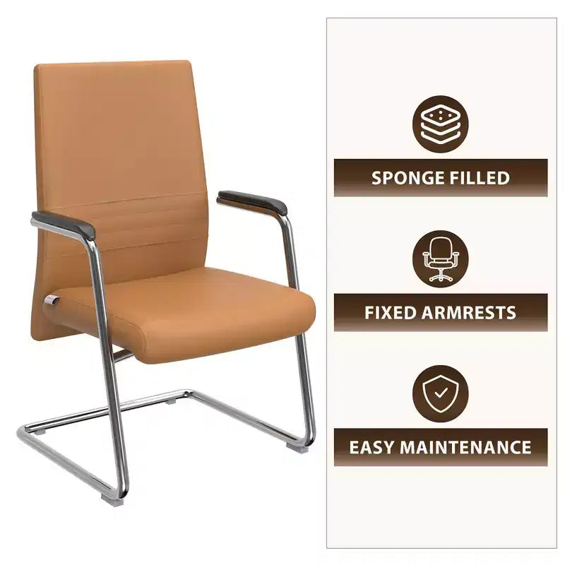 Chaise de bureau moderne Aleen de LeisureMod - Cuir rembourré avec base luge ergonomique en fer - Siège de bureau et de travail à domicile