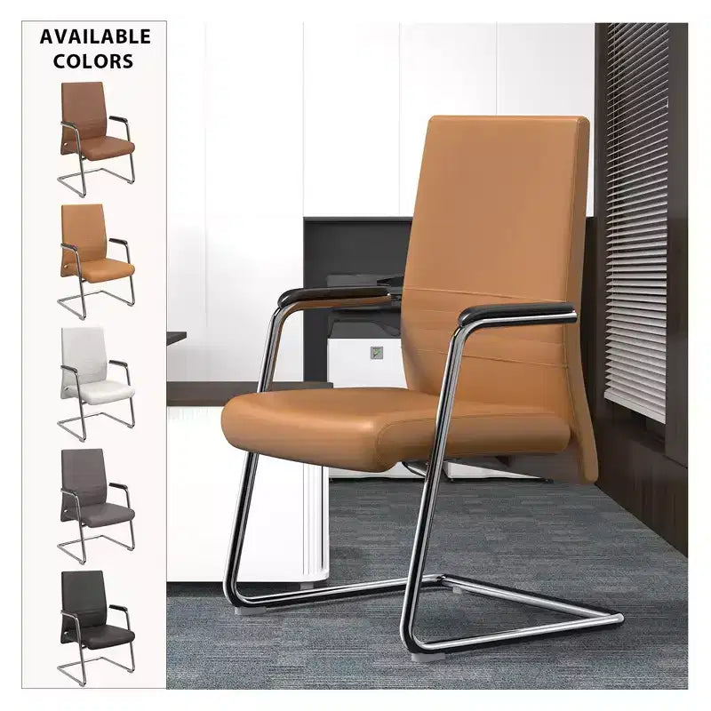 Chaise de bureau moderne Aleen de LeisureMod - Cuir rembourré avec base luge ergonomique en fer - Siège de bureau et de travail à domicile