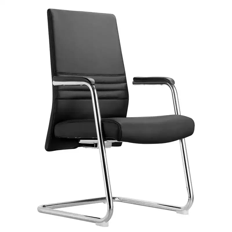 Chaise de bureau moderne Aleen de LeisureMod - Cuir rembourré avec base luge ergonomique en fer - Siège de bureau et de travail à domicile