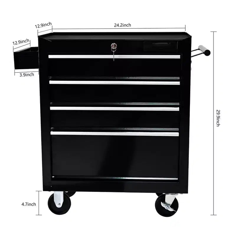 Chariot à outils à roulettes avec tiroirs, boîte à outils roulante à 4 tiroirs, armoire de coffre à outils verrouillable, boîte à outils mobile pour garage, atelier à domicile, mécanique, artisanat, noir
