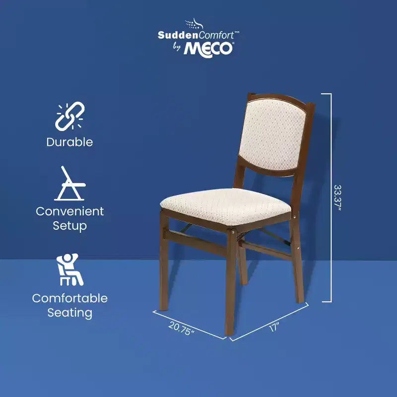 MECO Stakmore Lot de 4 chaises de salle à manger pliantes compactes contemporaines en bois massif de qualité supérieure avec siège rembourré en tissu, coloris bois fruitier