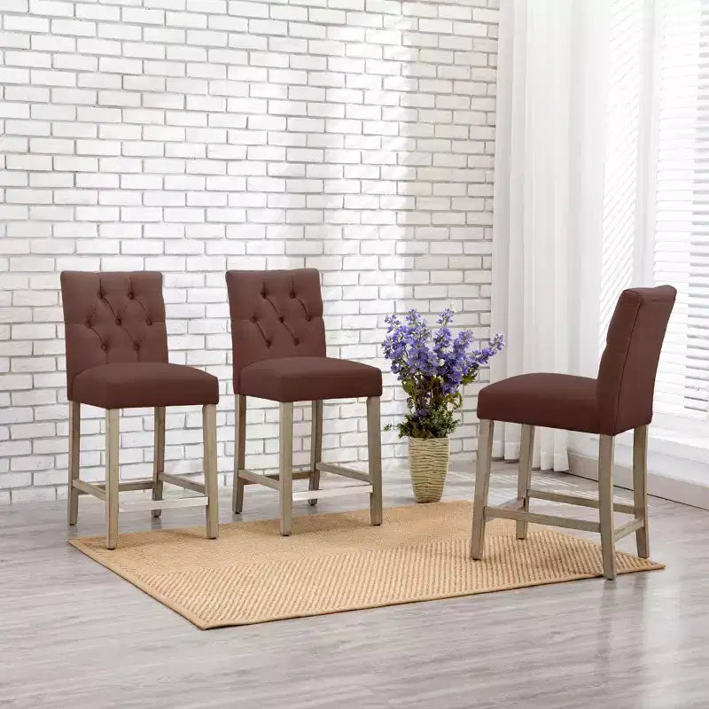 WestinTrends Hayes Tabouret de comptoir capitonné en tissu de lin, lot de 3, gris antique, marron