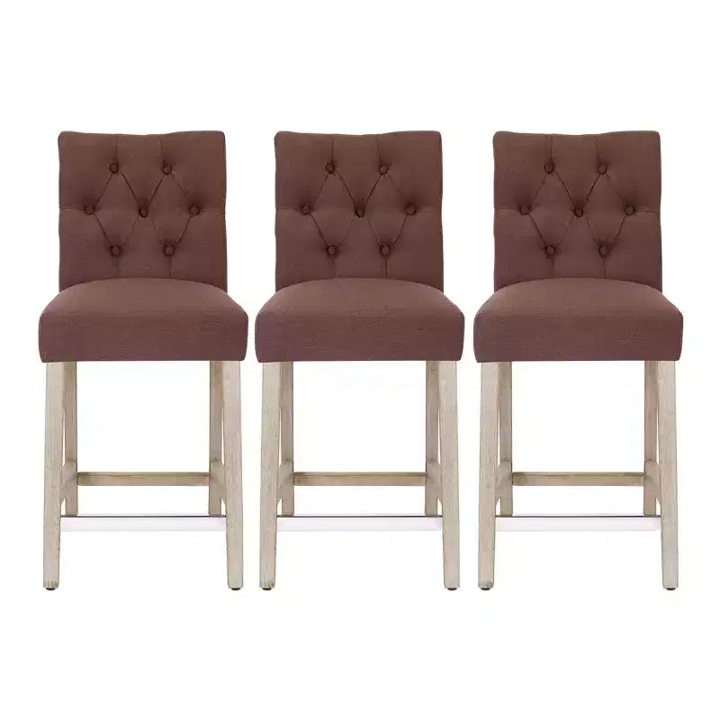 WestinTrends Hayes Tabouret de comptoir capitonné en tissu de lin, lot de 3, gris antique, marron