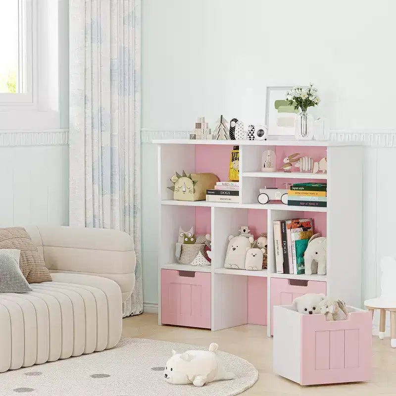 Meuble de rangement pour jouets, étagère à jouets pour enfants, bibliothèque avec roulettes cachées, 3 tiroirs amovibles pour chambre à coucher, salle de jeux et crèche, blanc rose